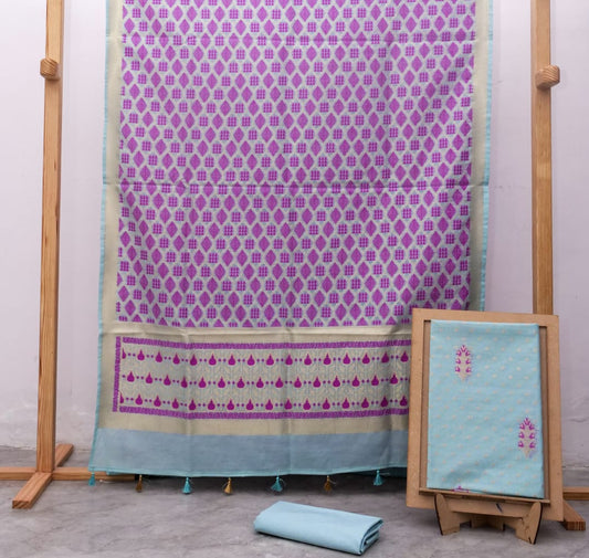 Baby Blue Banarasi Cotton Silk Jamdani Suits