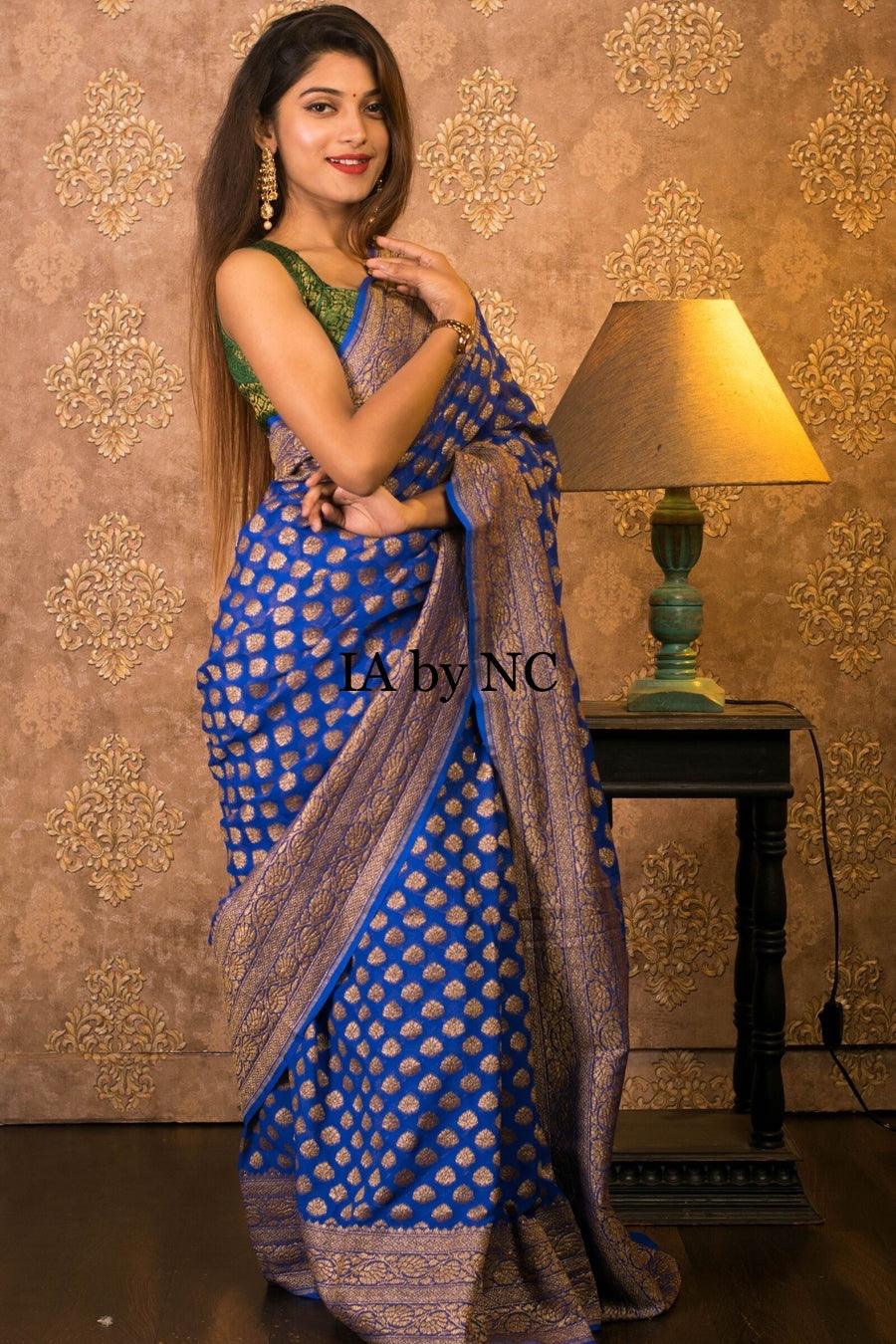 Navy Banarasi Pure Khaddi Georgette Saree