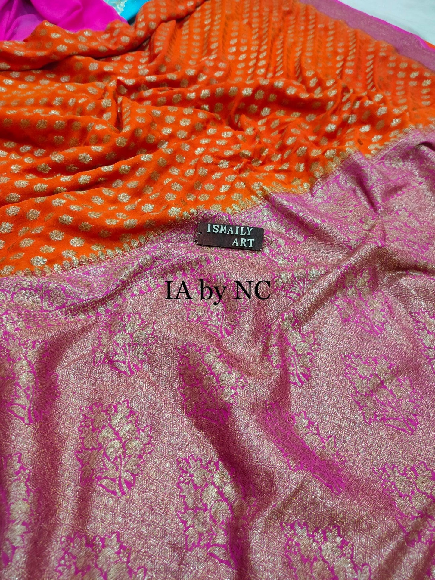 Orange Banarasi Pure Khaddi Georgette Saree