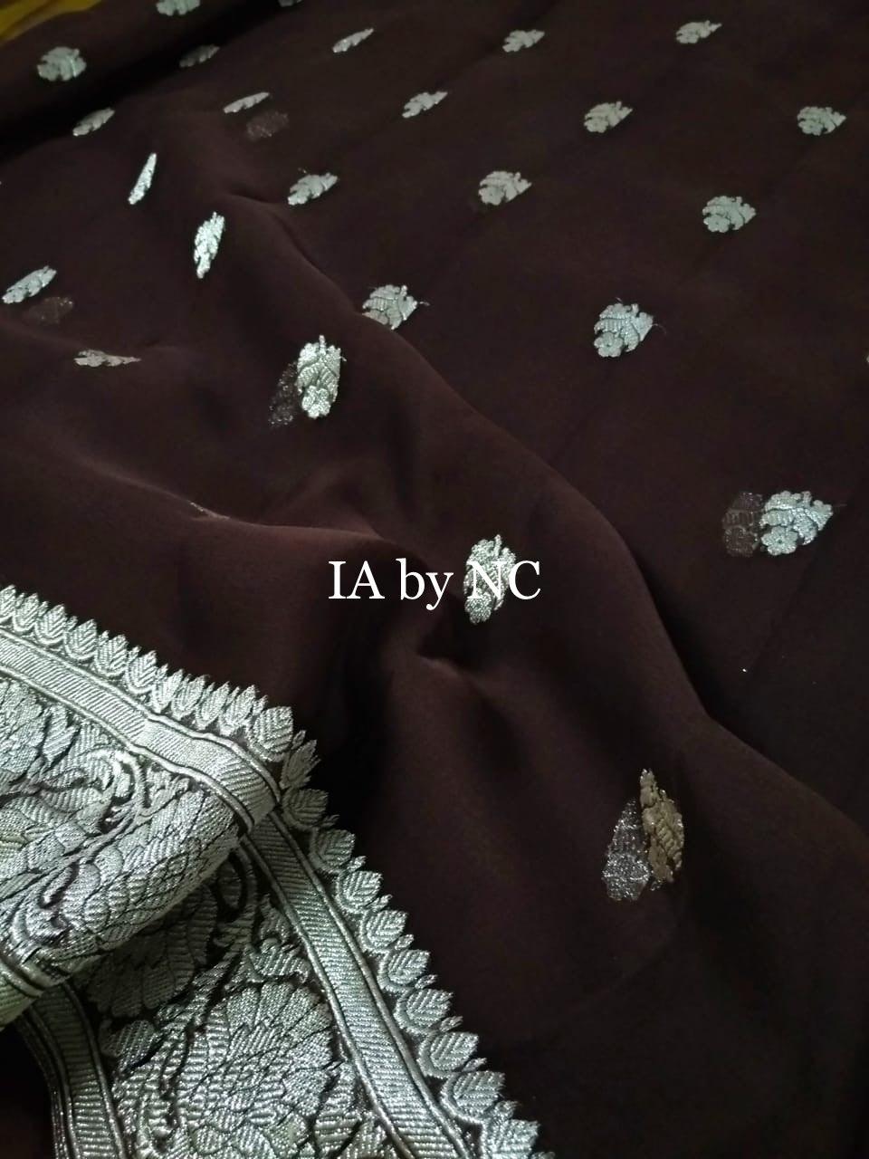 Mahogany Banarasi Pure Khaddi Georgette Kadwa Saree