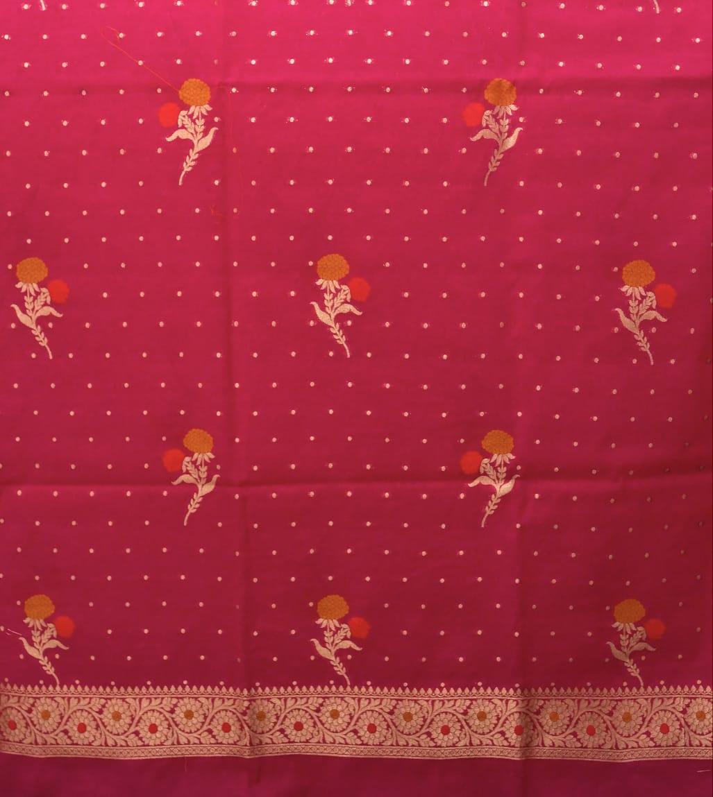 Raspberry Banarasi Premium Cotton Silk Jamdani Dress Materials