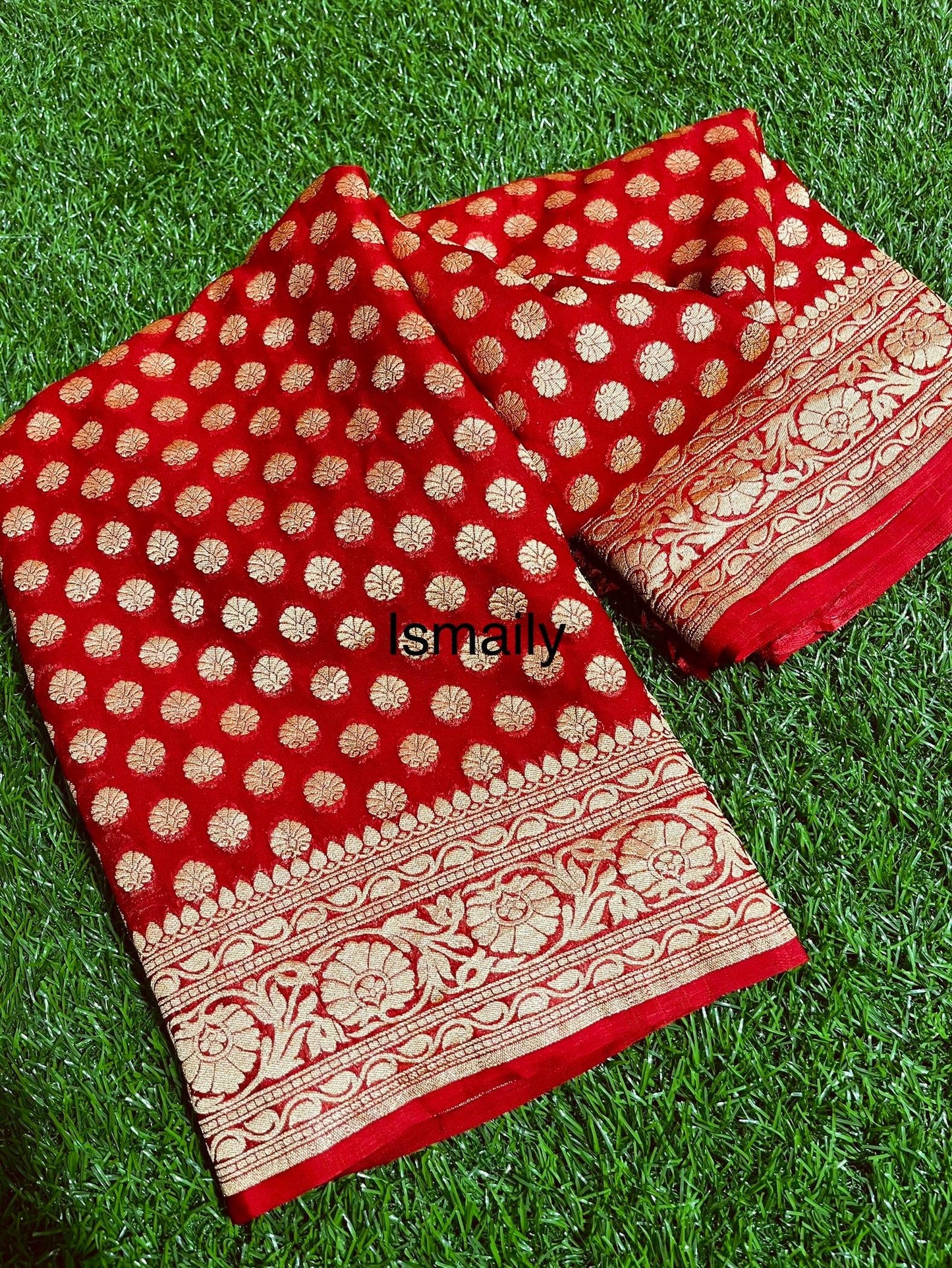 Carmine Banarasi Pure Khaddi Georgette Sarees