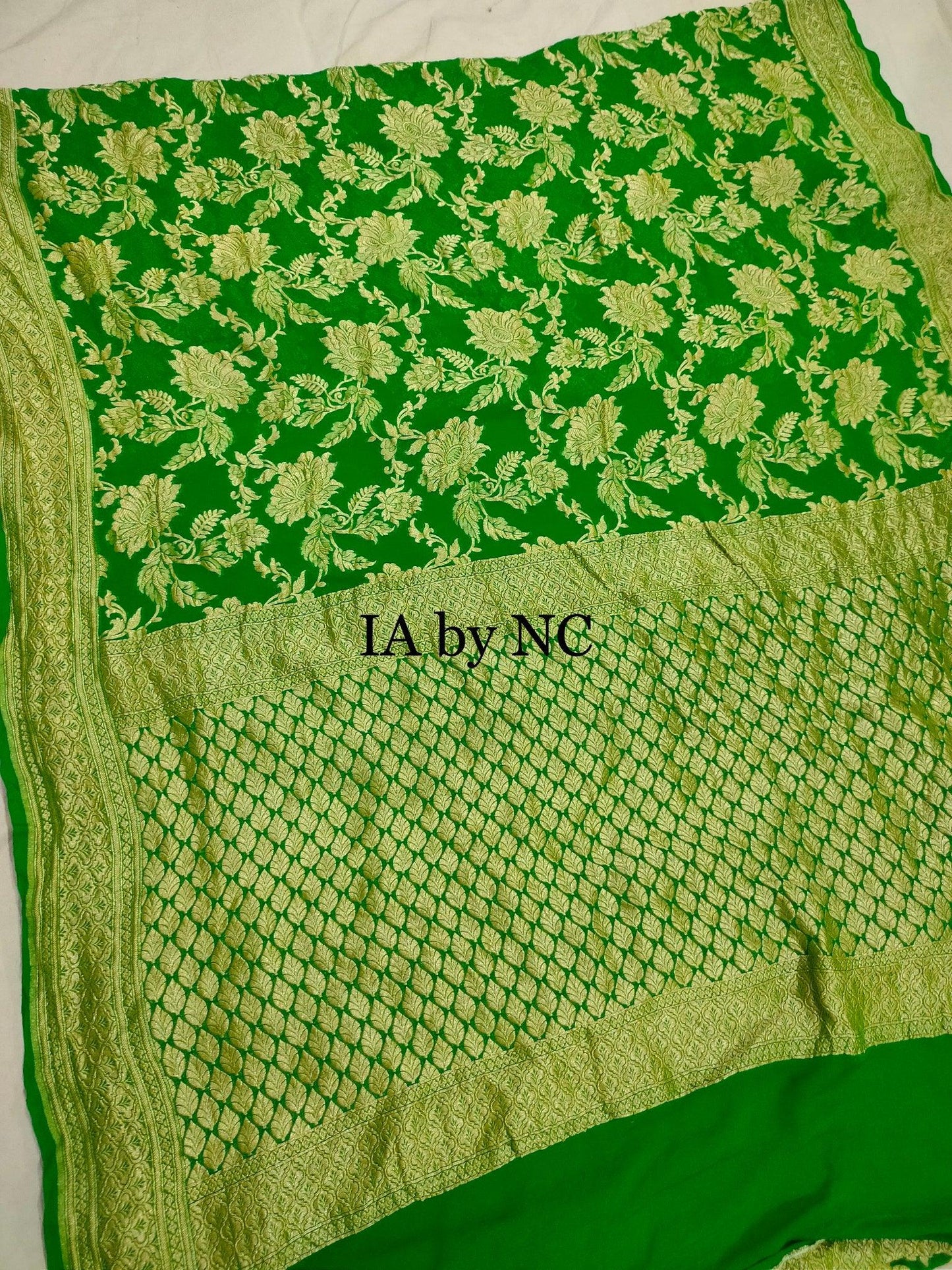 Green Banarasi Pure Khaddi Georgette Saree