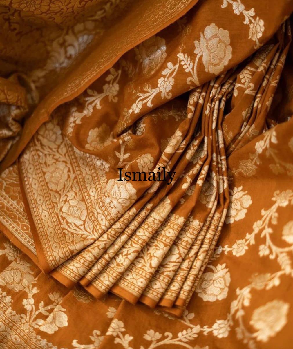 Mustard Banarasi Pure Khaddi Georgette Saree.