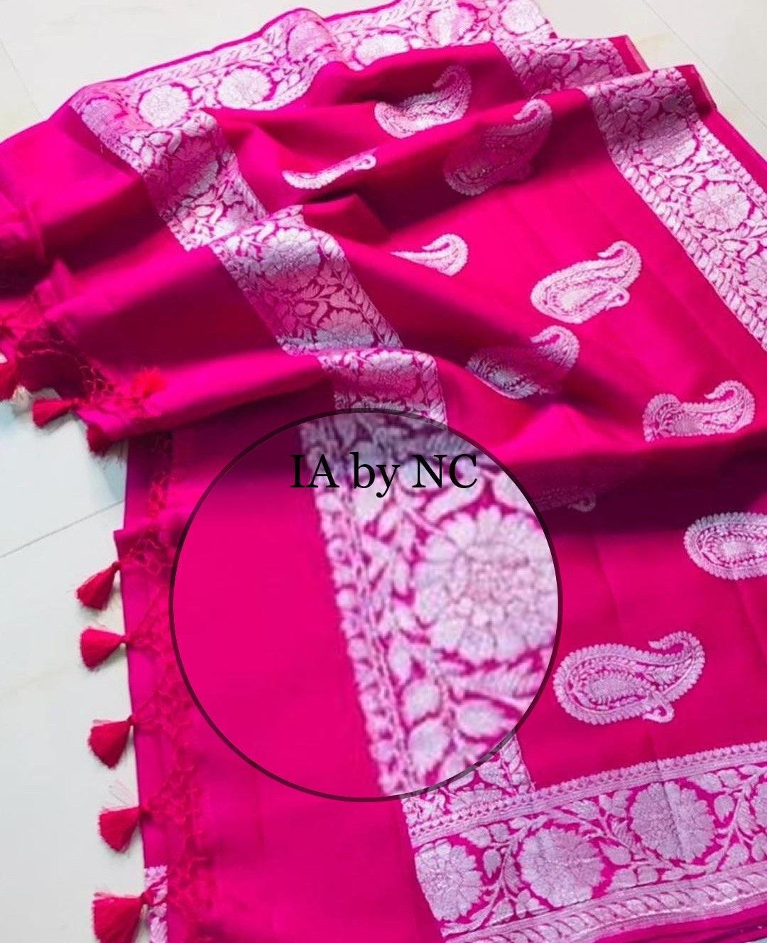 Aqua Banarasi Pure Khaddi Georgette Kadwa Saree