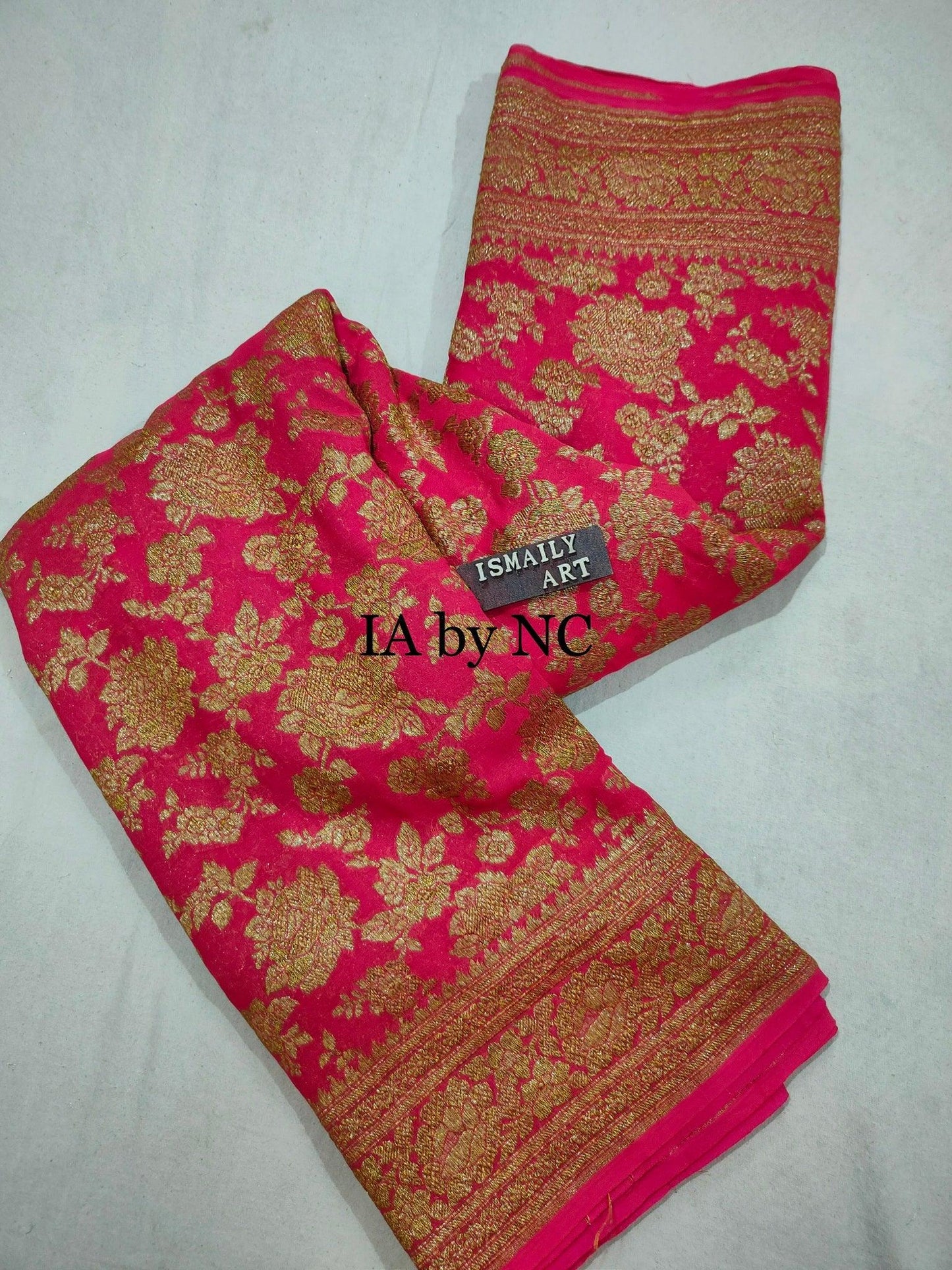 Fuschia Banarasi Pure Khaddi Georgette Saree