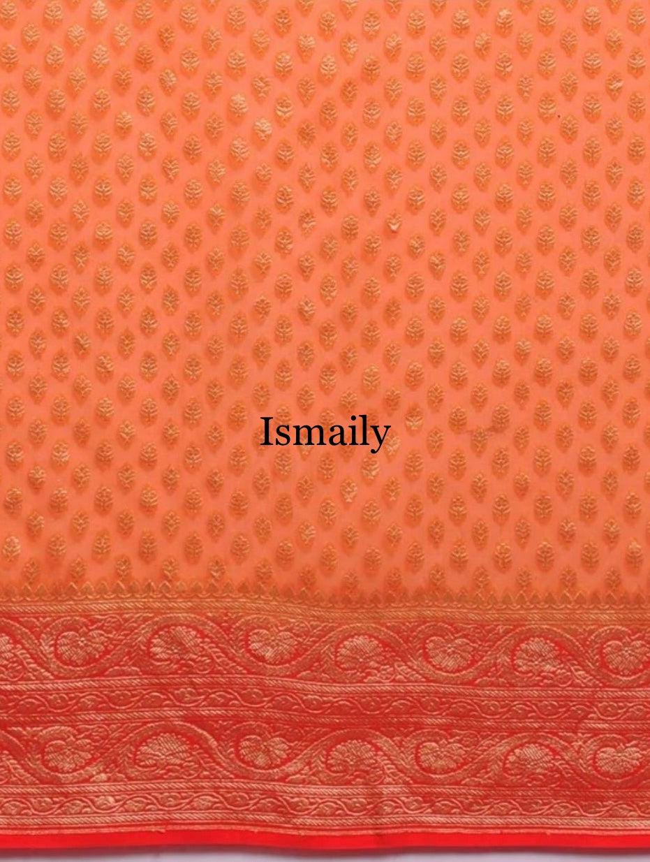 Pumpkin Banarasi Pure Khaddi Georgette Saree