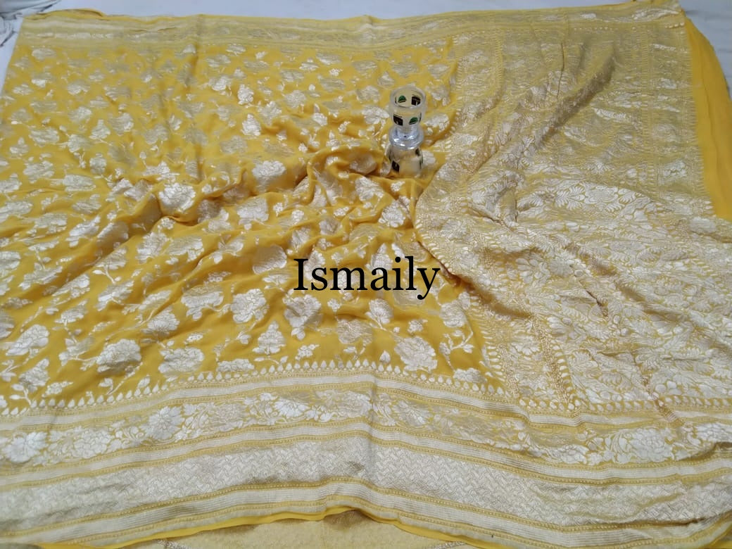 Yellow Banarasi Pure Khaddi Georgette Saree