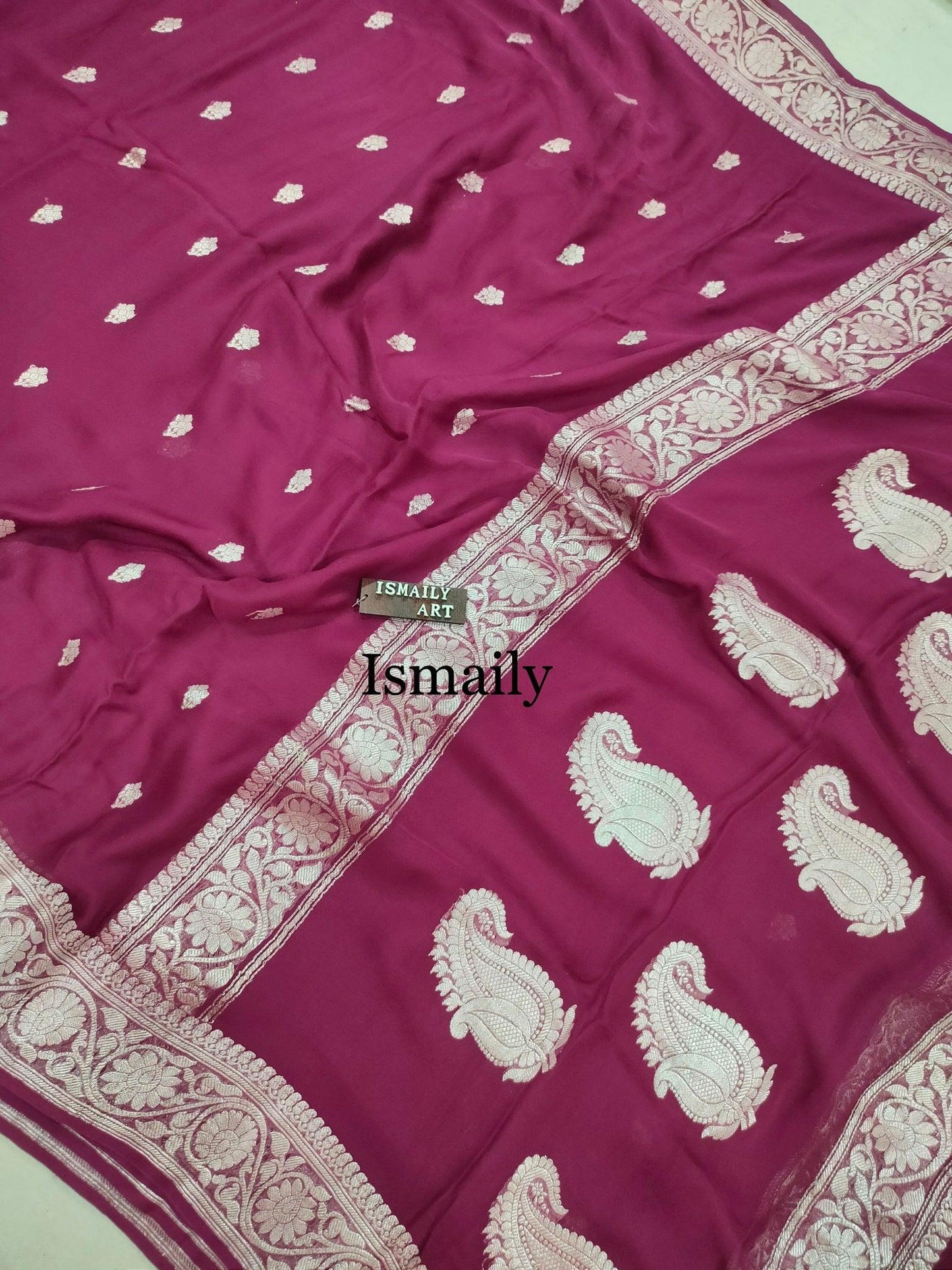 Wine Banarasi Pure Khaddi Georgette Kadwa Saree