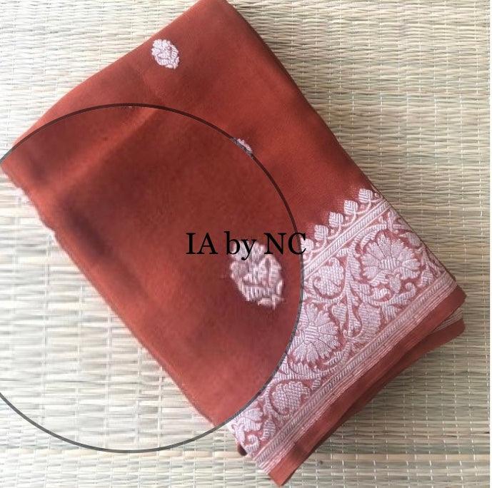 Rust Banarasi Pure Khaddi Georgette Kadwa Saree