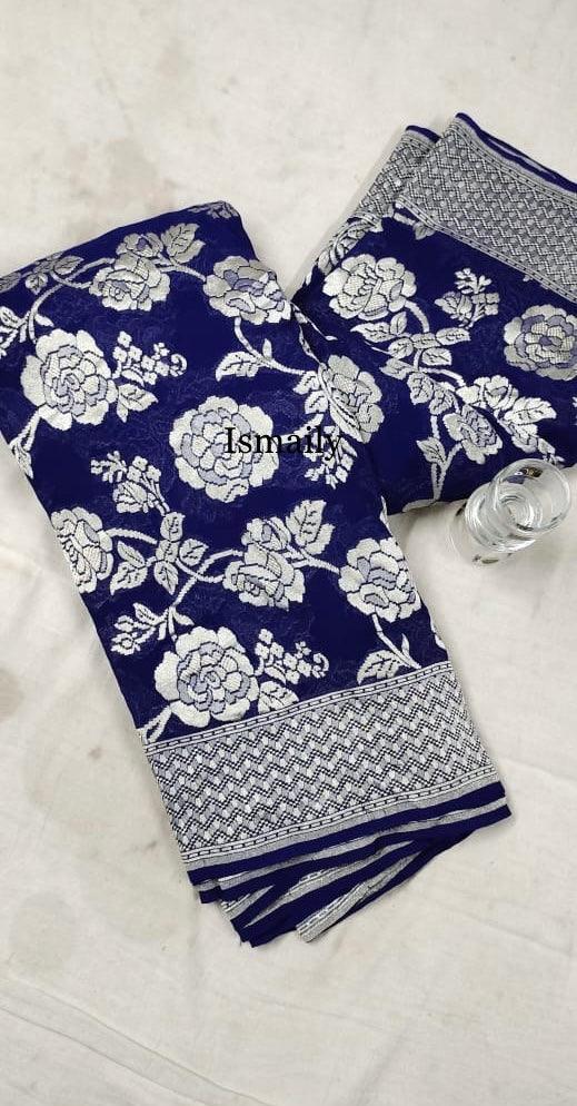 Navy Banarasi Pure Khaddi Georgette Saree