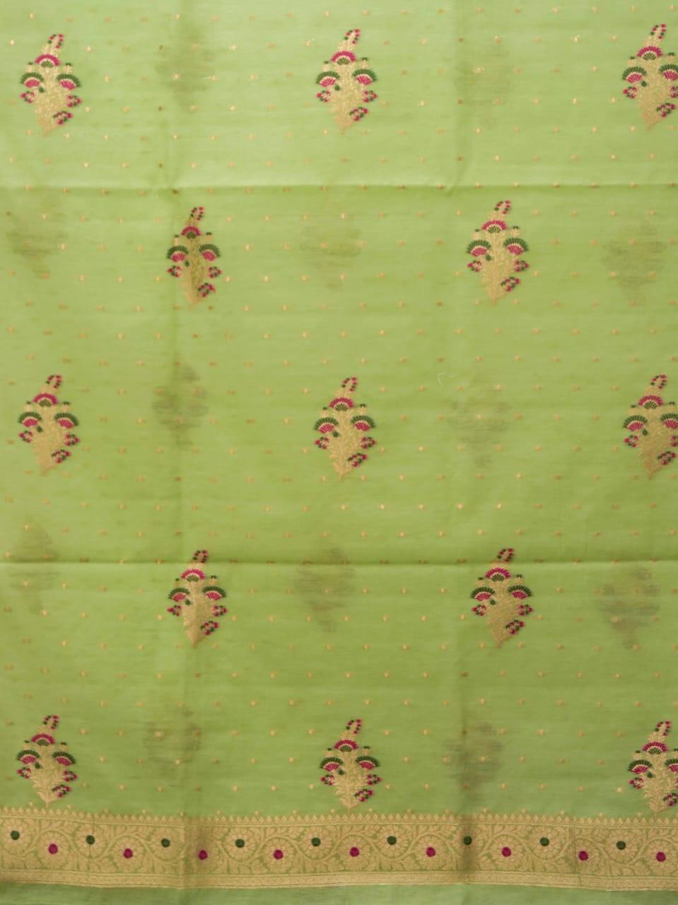 Pista Banarasi Premium Cotton Silk Jamdani Dress Materials