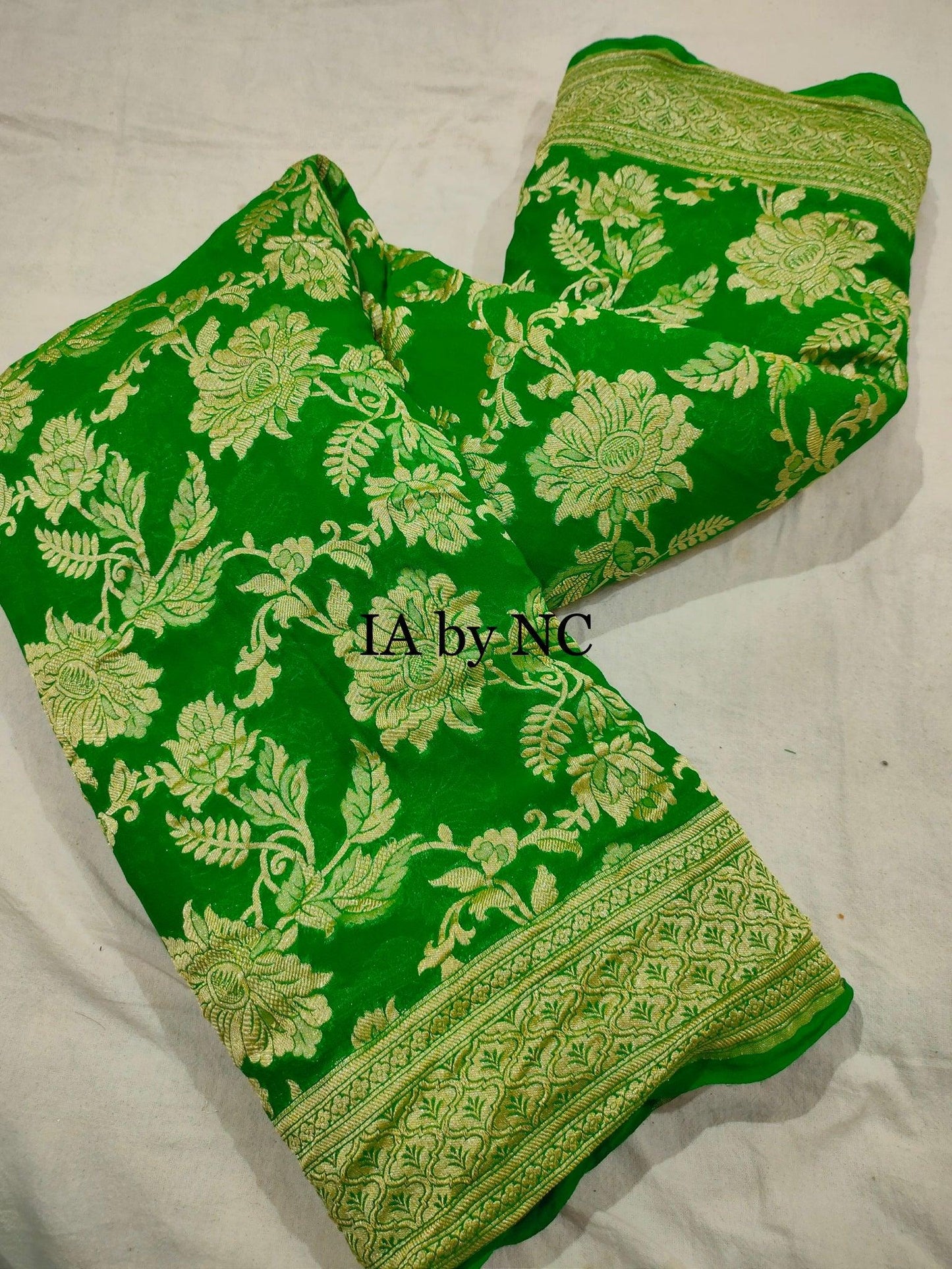 Green Banarasi Pure Khaddi Georgette Saree