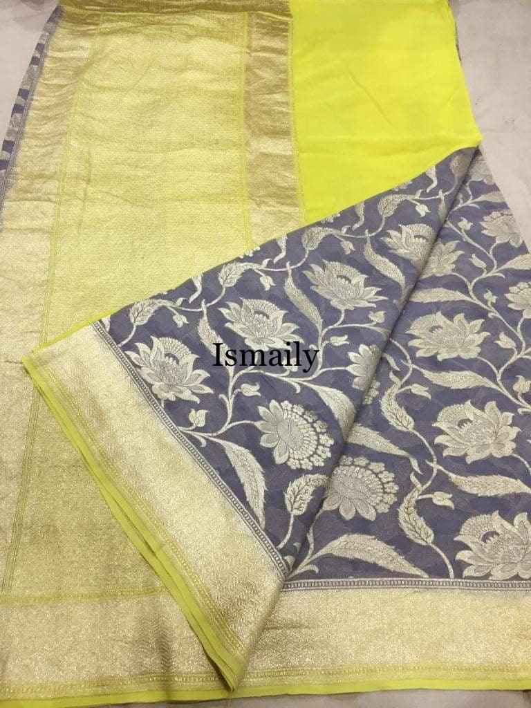 Grey Banarasi Pure Khaddi Georgette Saree