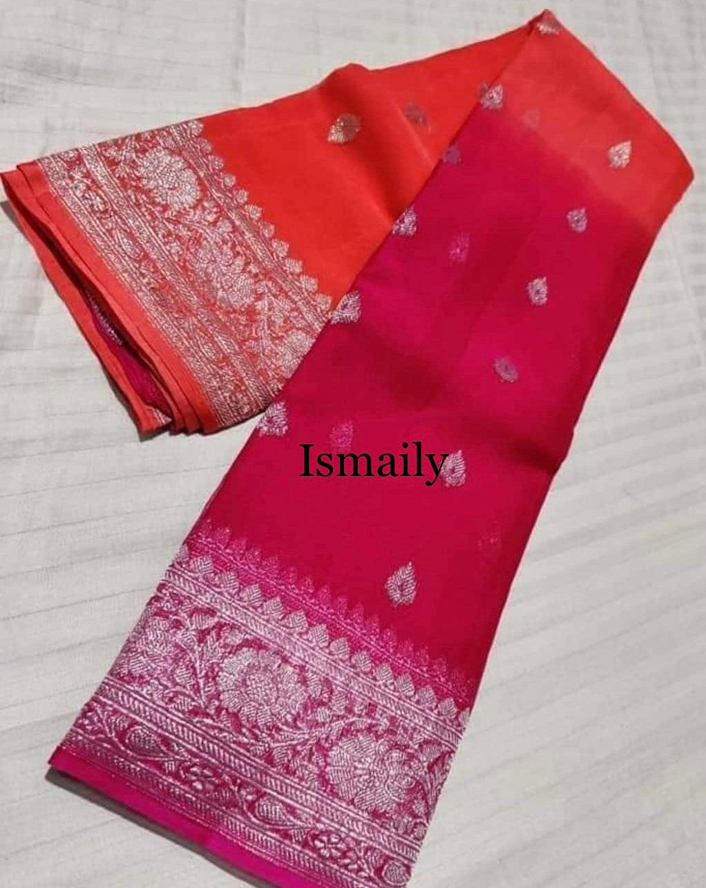 Rani Banarasi Pure Khaddi Georgette Kadwa Saree