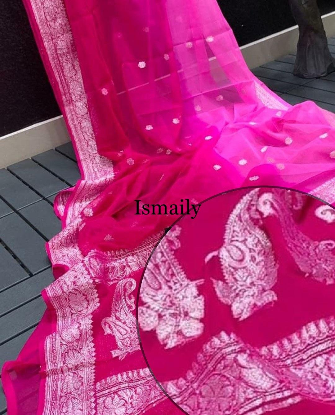 Rani Banarasi Pure Khaddi Georgette Kadwa Saree