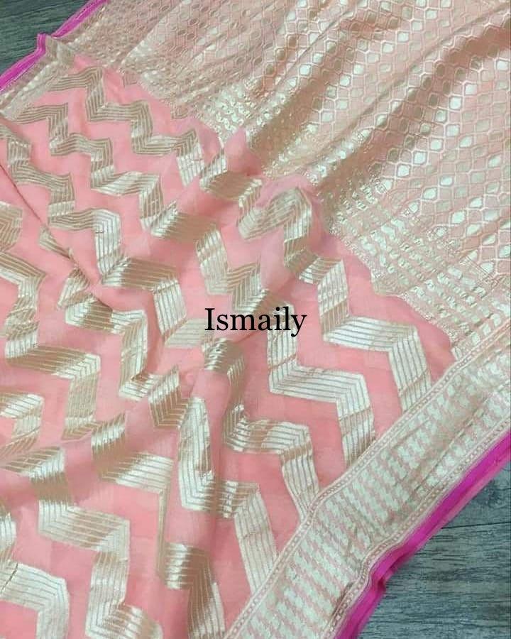 Flamingo Banarasi Pure Khaddi Georgette Saree