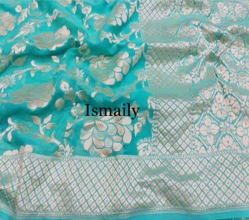 Turquoise Banarasi Pure Khaddi Georgette Saree