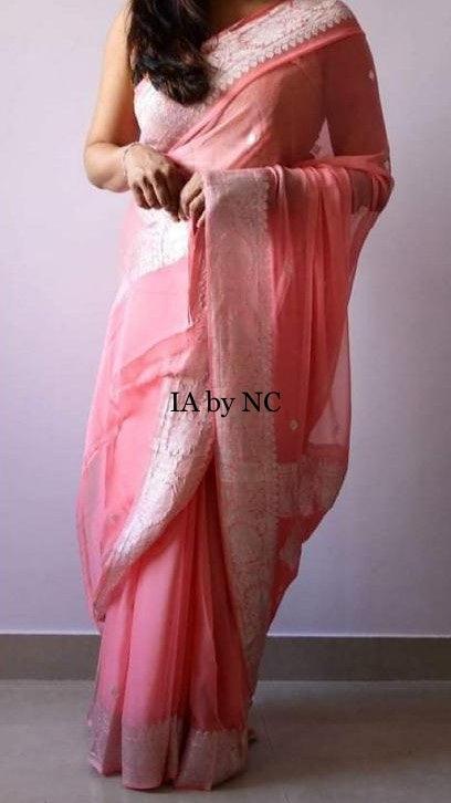 Punch Banarasi Pure Khaddi Georgette Kadwa Saree
