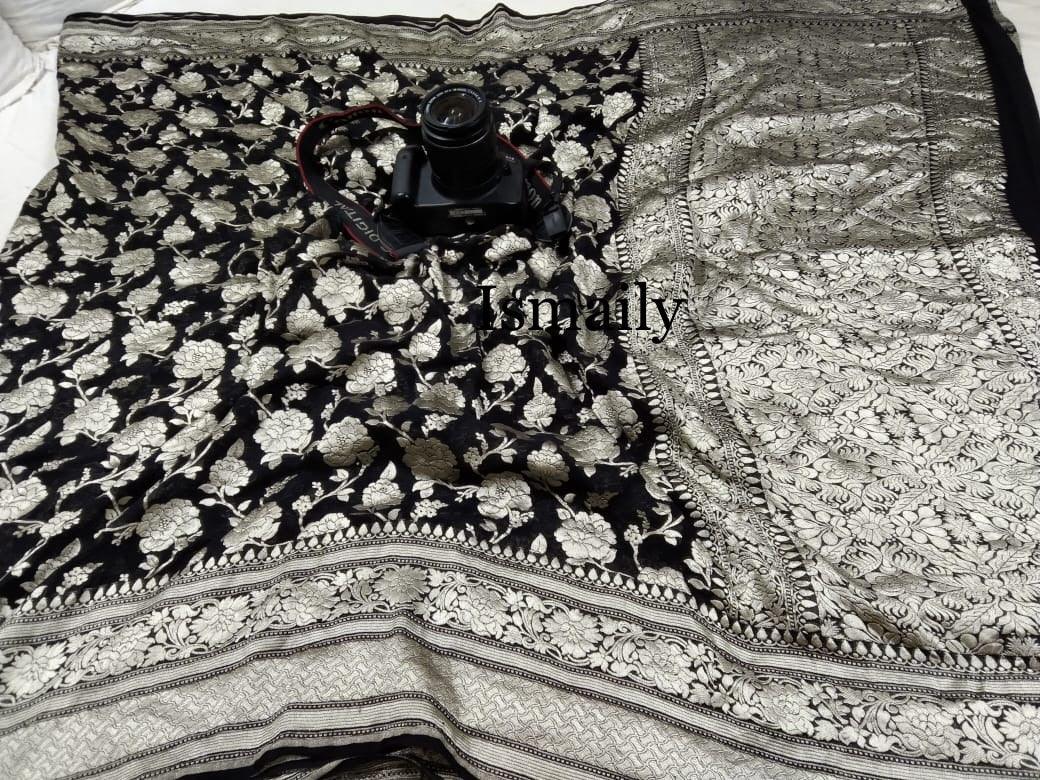 Black Banarasi Pure Khaddi Georgette Saree