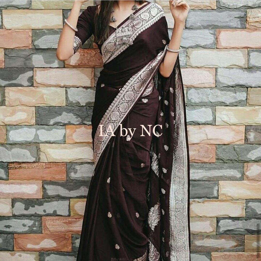 Mahogany Banarasi Pure Khaddi Georgette Kadwa Saree