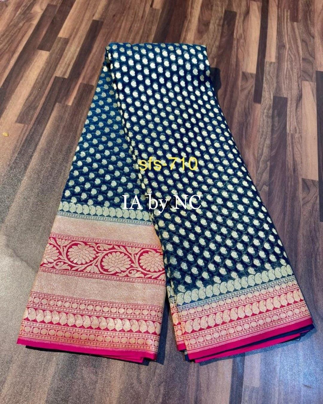 Prussian Banarasi Pure Khaddi Georgette Saree