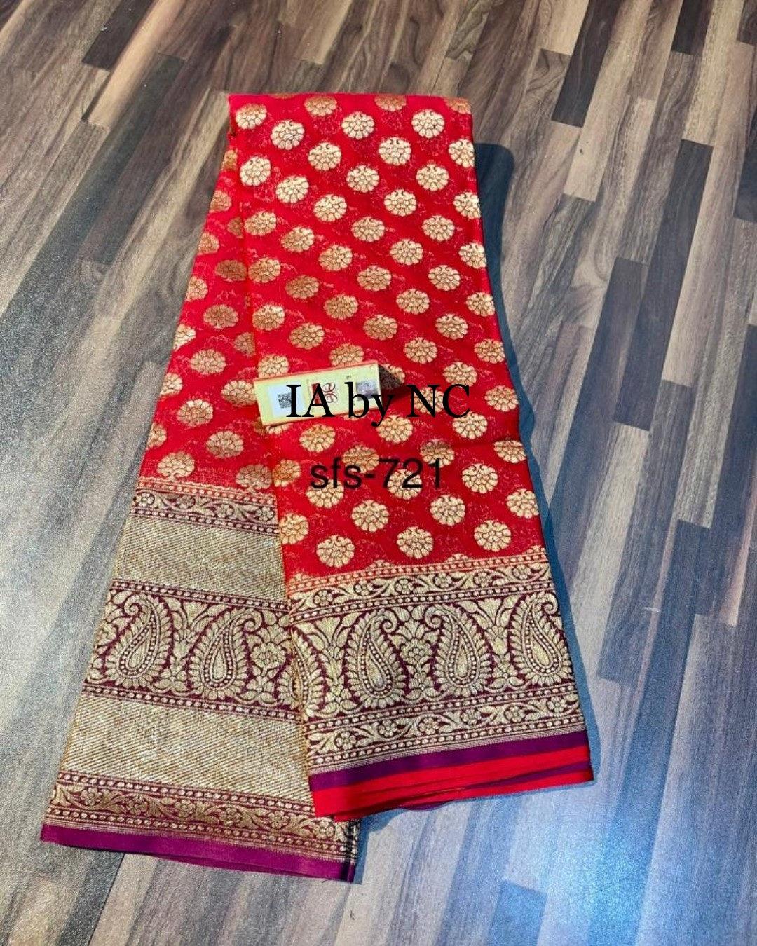 Crimson Banarasi Pure Khaddi Georgette Sarees