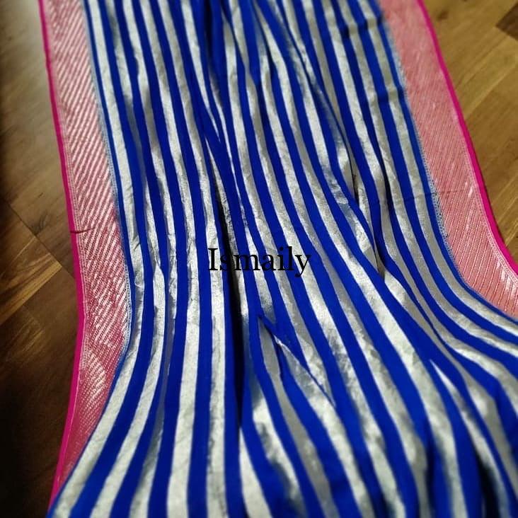 Navy Banarasi Pure Khaddi Georgette Saree