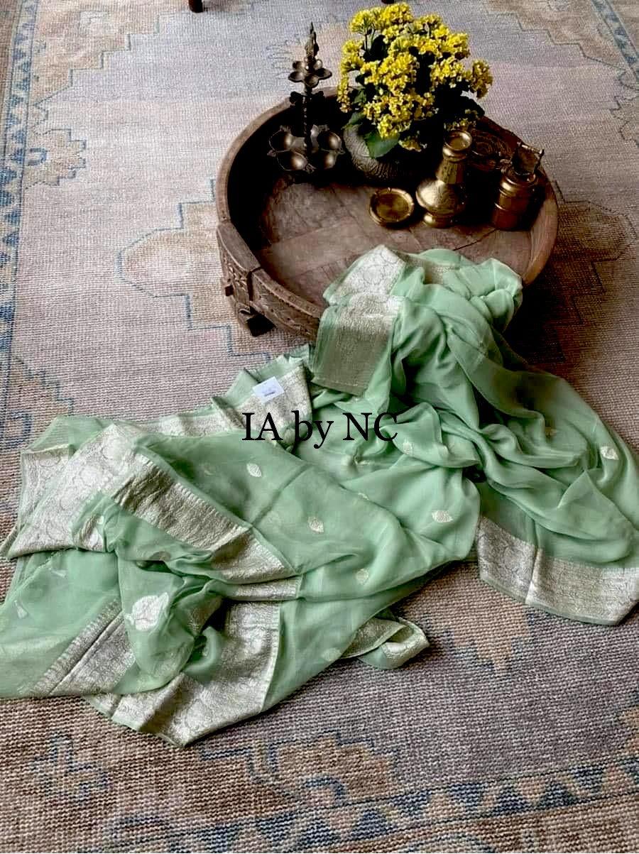 Jade Banarasi Pure Khaddi Georgette Kadwa Saree