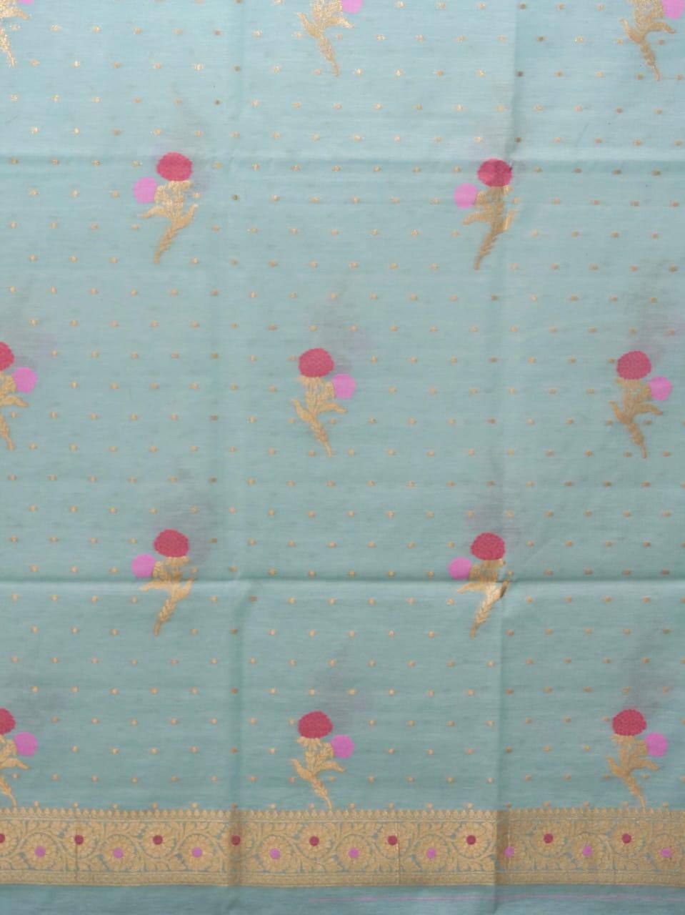Turquoise Banarasi Premium Cotton Silk Jamdani Dress Materials
