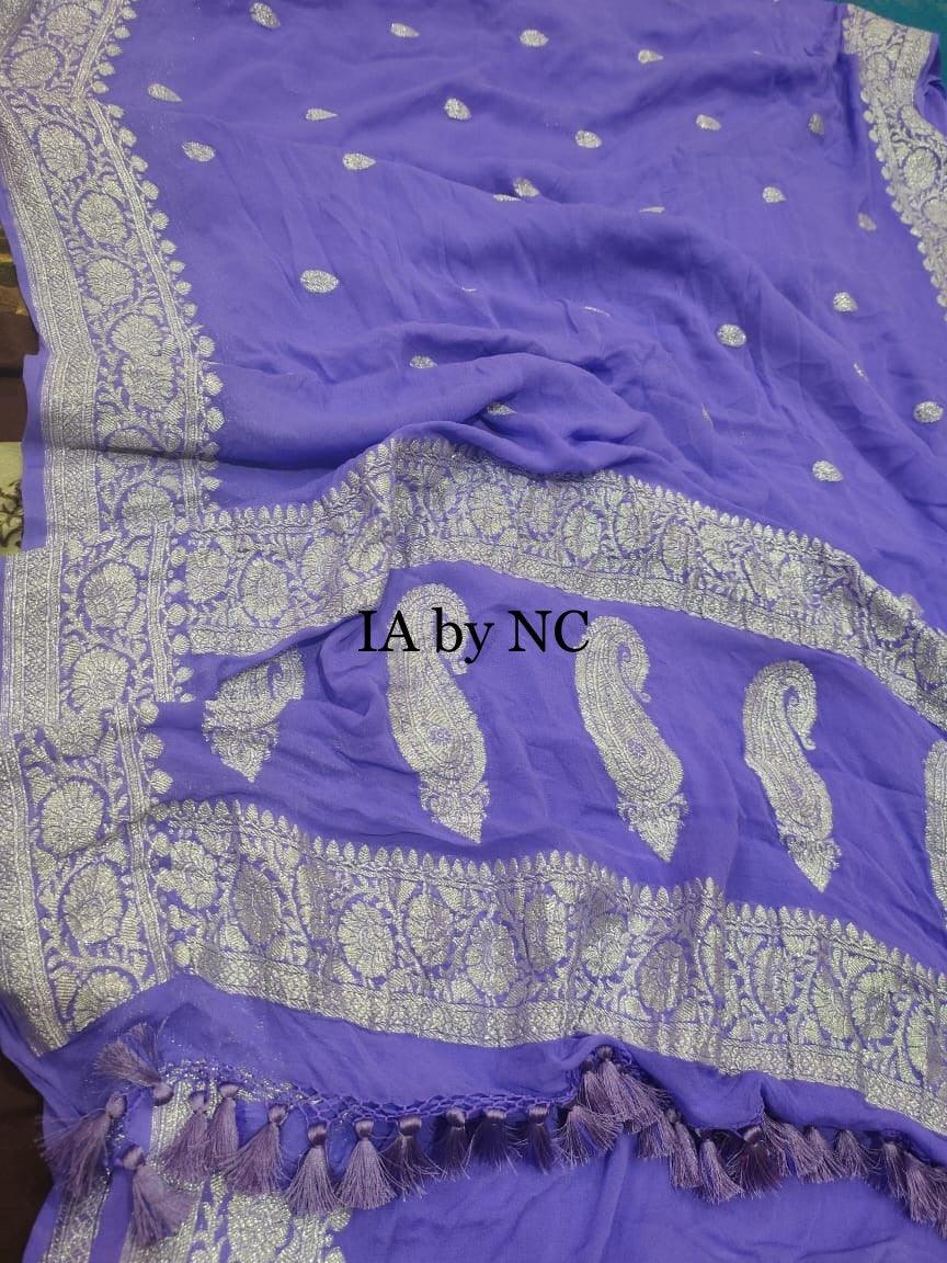 Purple Banarasi Pure Khaddi Georgette Kadwa Saree