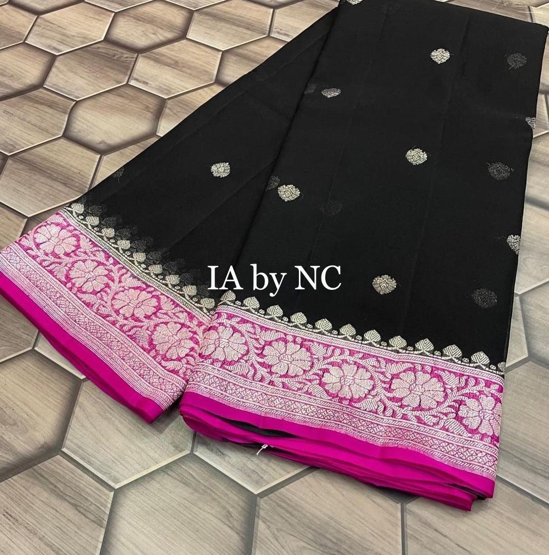 Black Banarasi Pure Khaddi Georgette Kadwa Saree