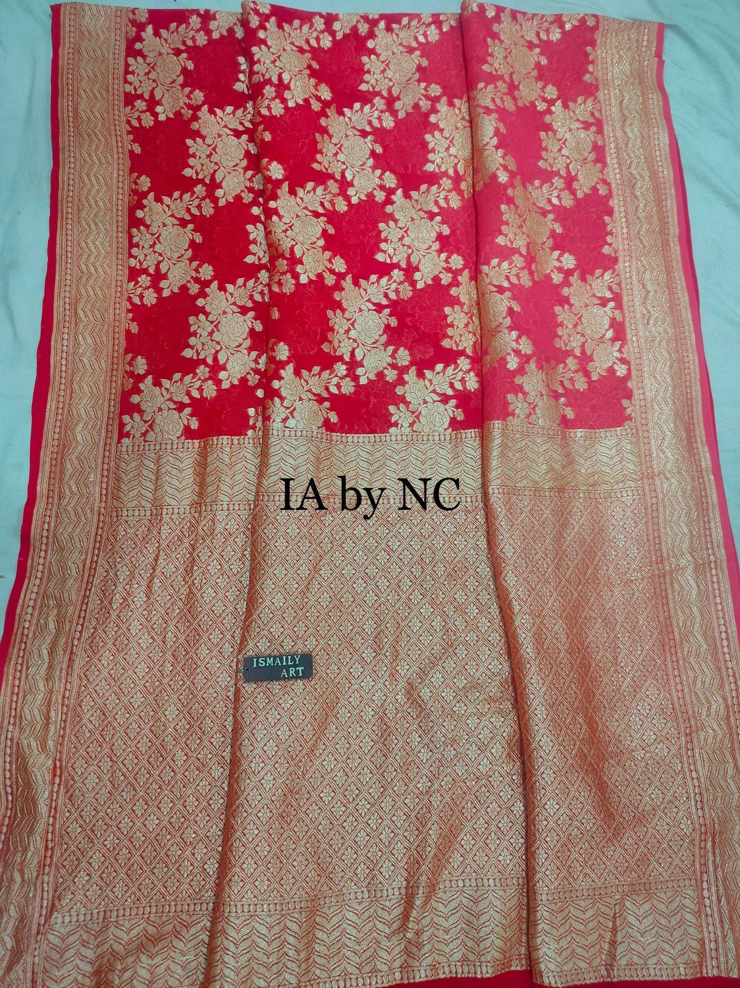 Crimson Banarasi Pure Khaddi Georgette Saree