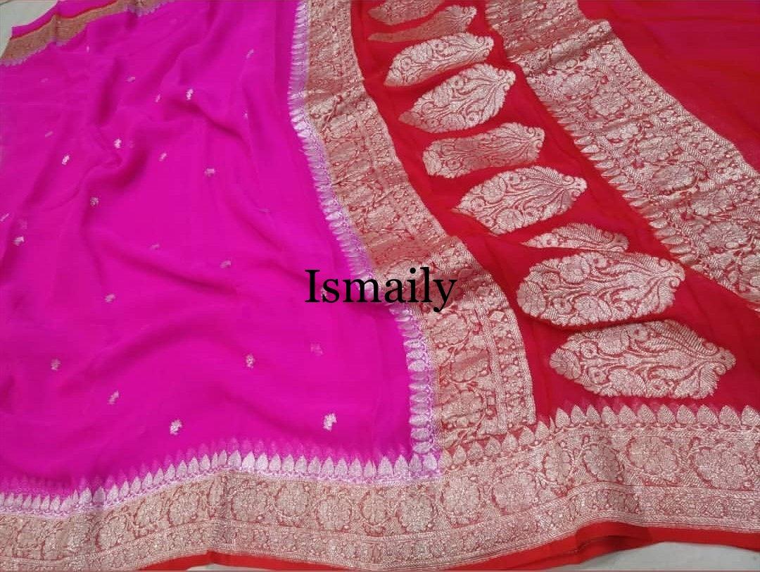Rani Banarasi Pure Khaddi Georgette Kadwa Saree