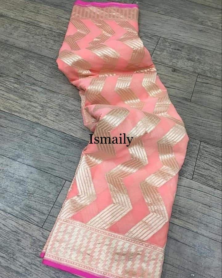 Flamingo Banarasi Pure Khaddi Georgette Saree