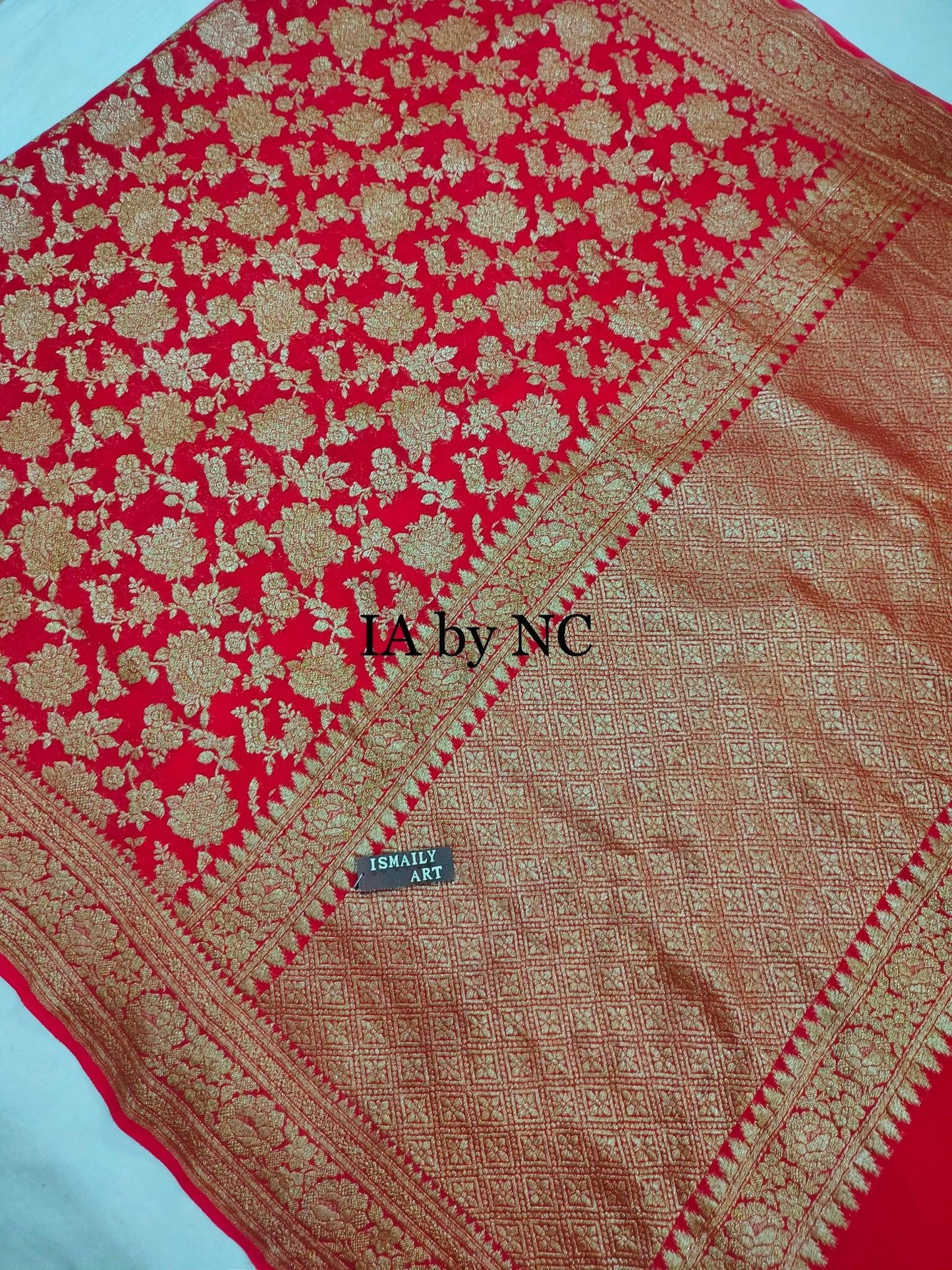 Crimson Banarasi Pure Khaddi Georgette Saree
