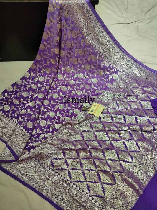 Purple Banarasi Pure Khaddi Georgette Saree.
