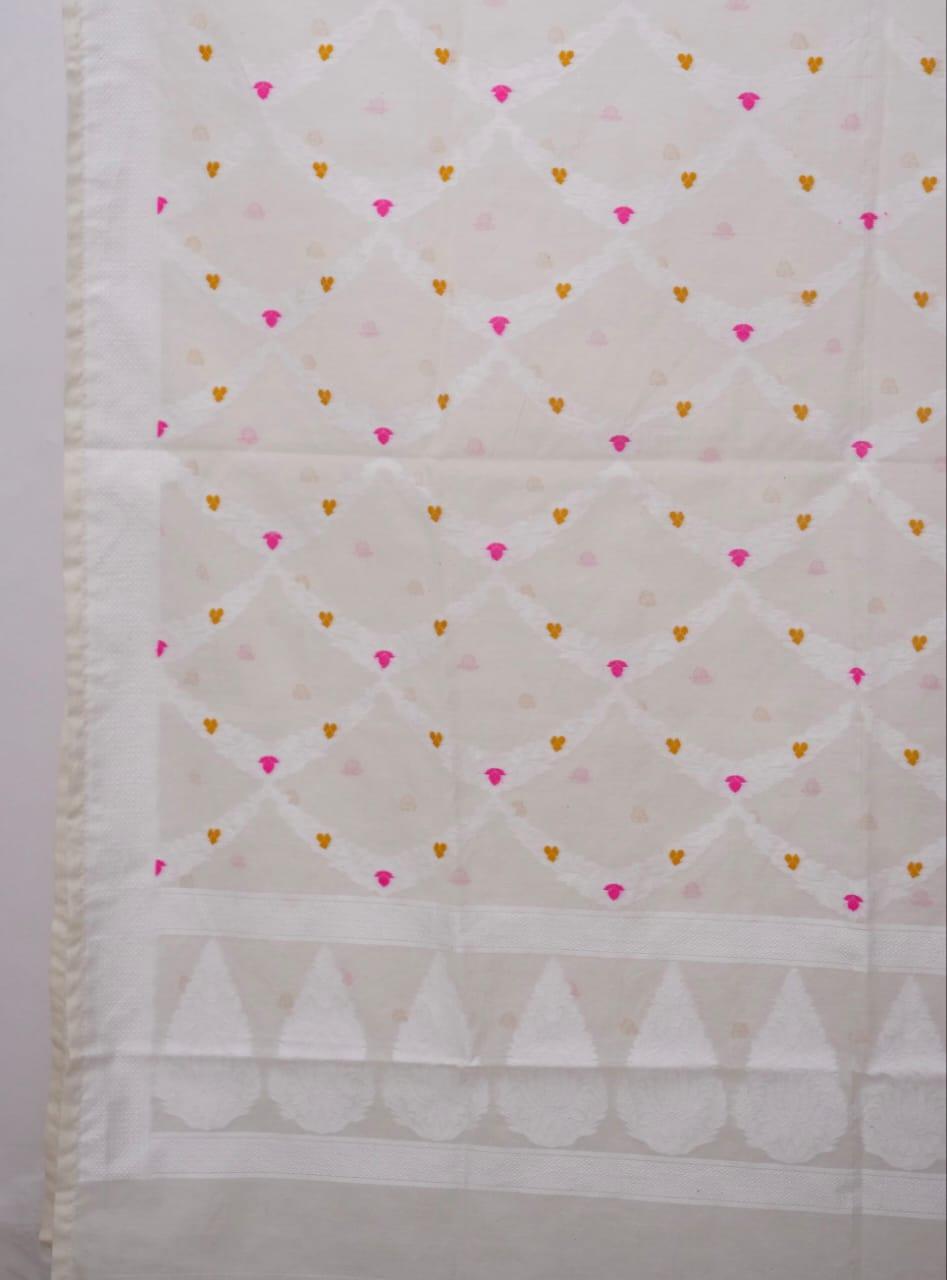Off-White Banarasi Premium Cotton Silk Jamdani Suits