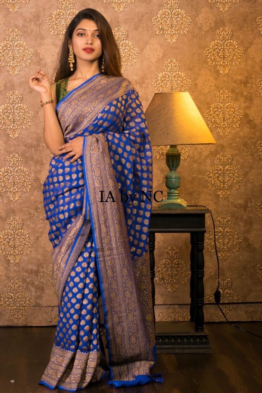 Navy Banarasi Pure Khaddi Georgette Saree