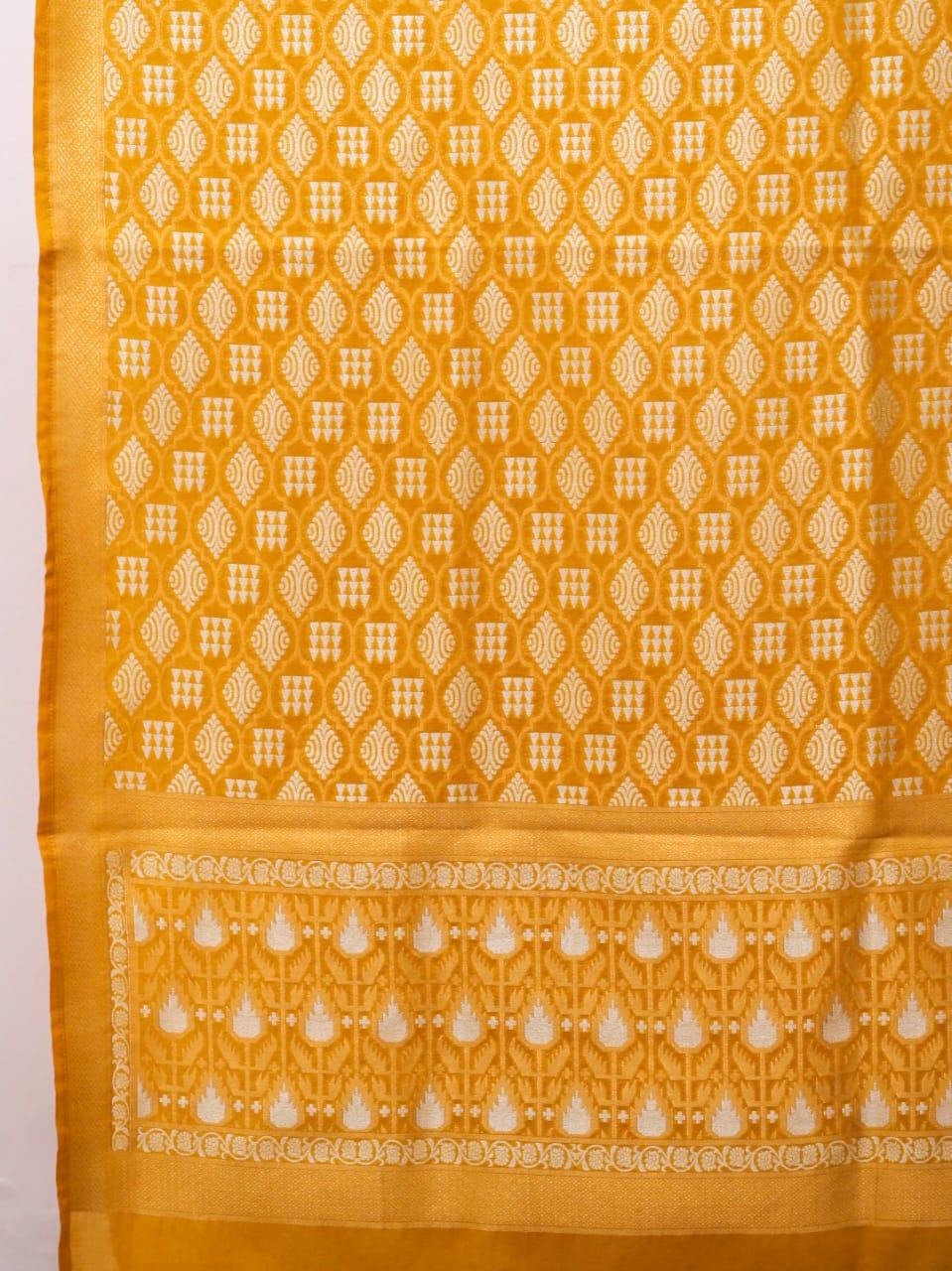 Mustard Banarasi Premium Cotton Silk Jamdani Dress Materials