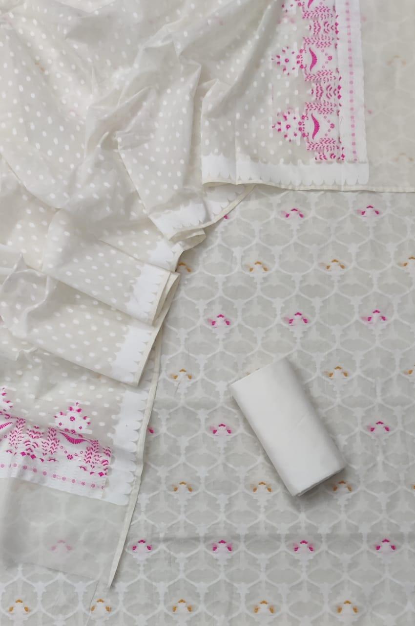Off-White Banarasi Premium Cotton Silk Jamdani Suits