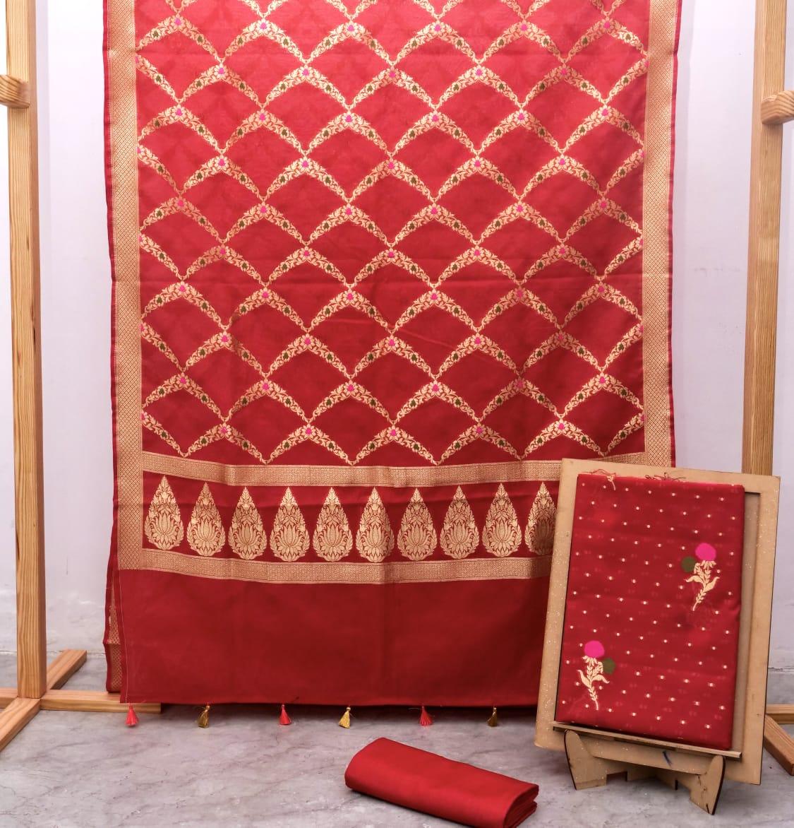 Carmine Banarasi Premium Cotton Silk Jamdani Suits