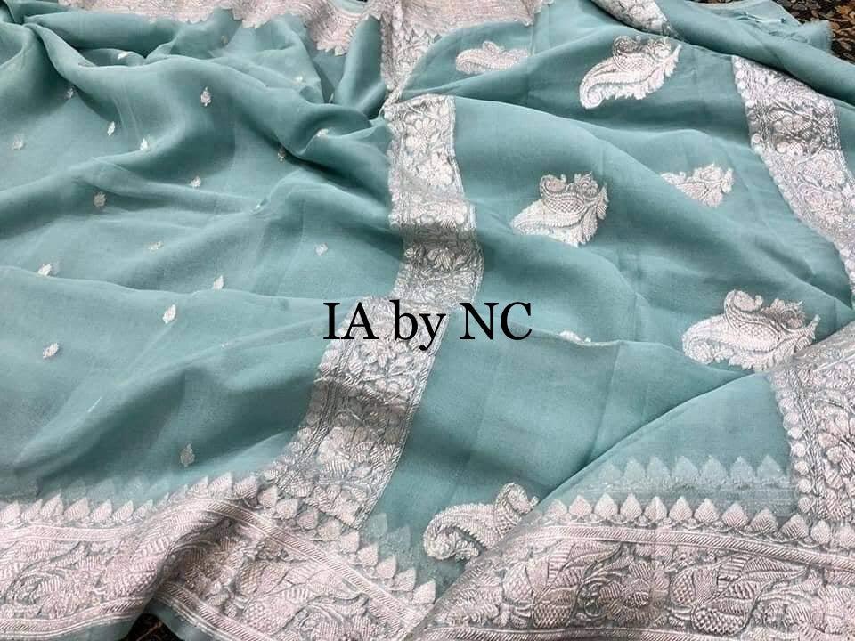 Turquoise Banarasi Pure Khaddi Georgette Kadwa Saree