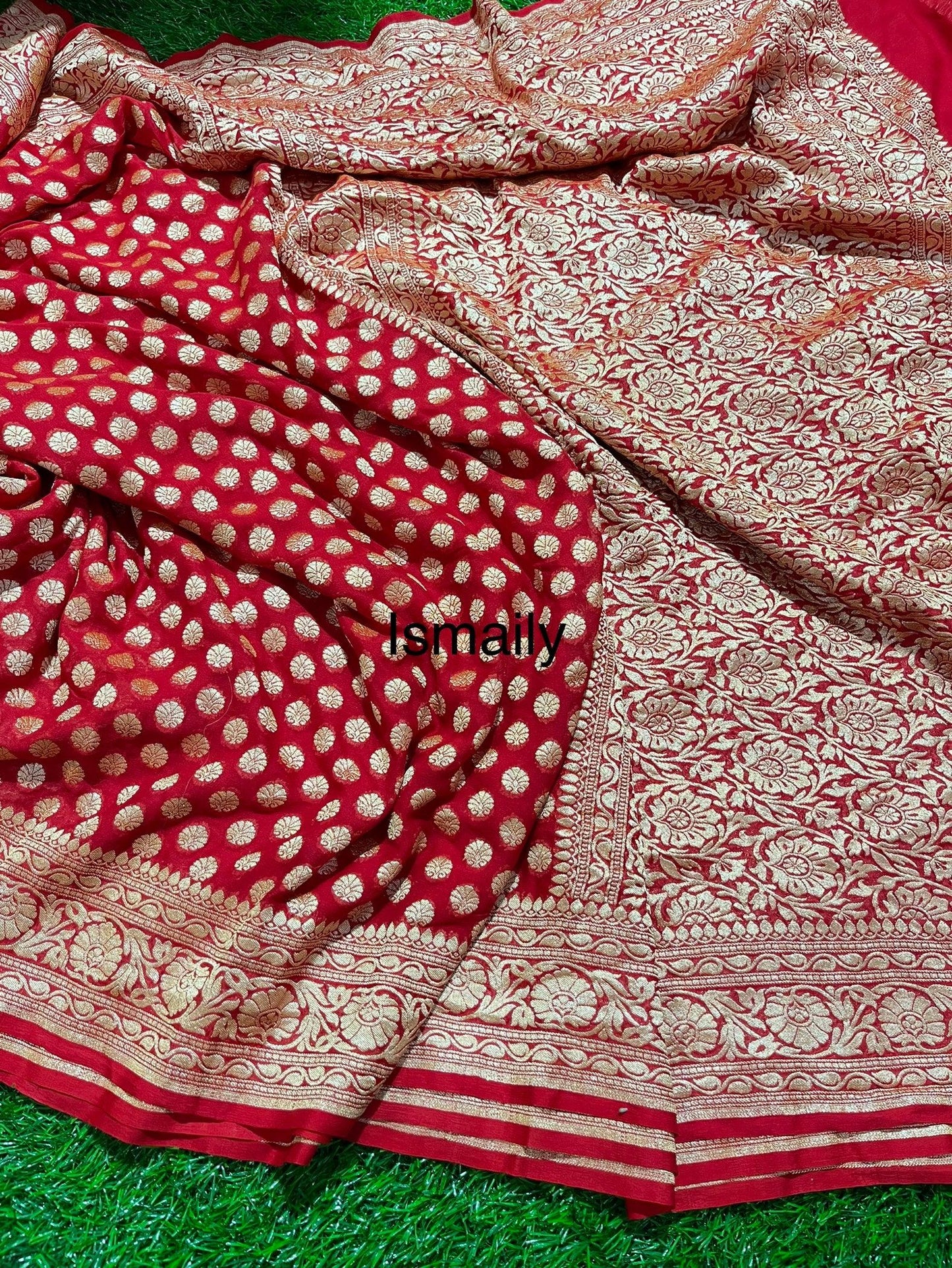 Carmine Banarasi Pure Khaddi Georgette Sarees