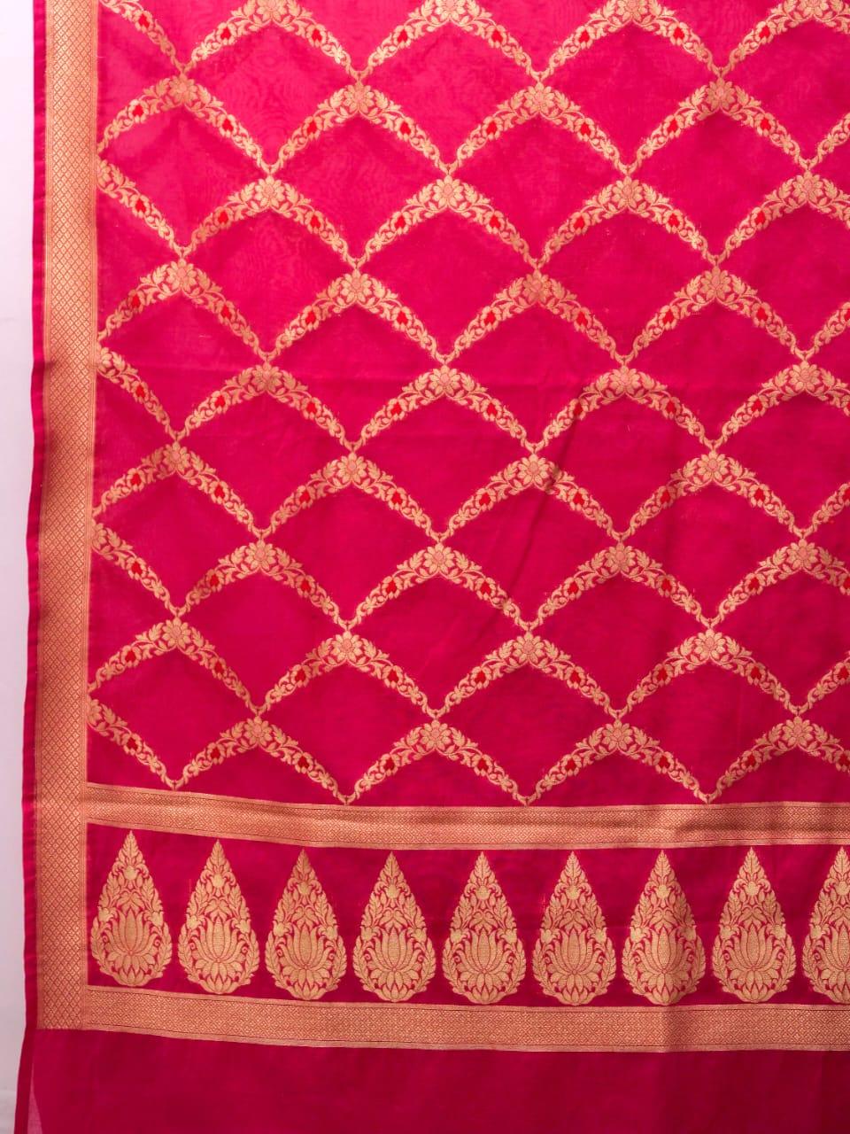 Raspberry Banarasi Premium Cotton Silk Jamdani Dress Materials