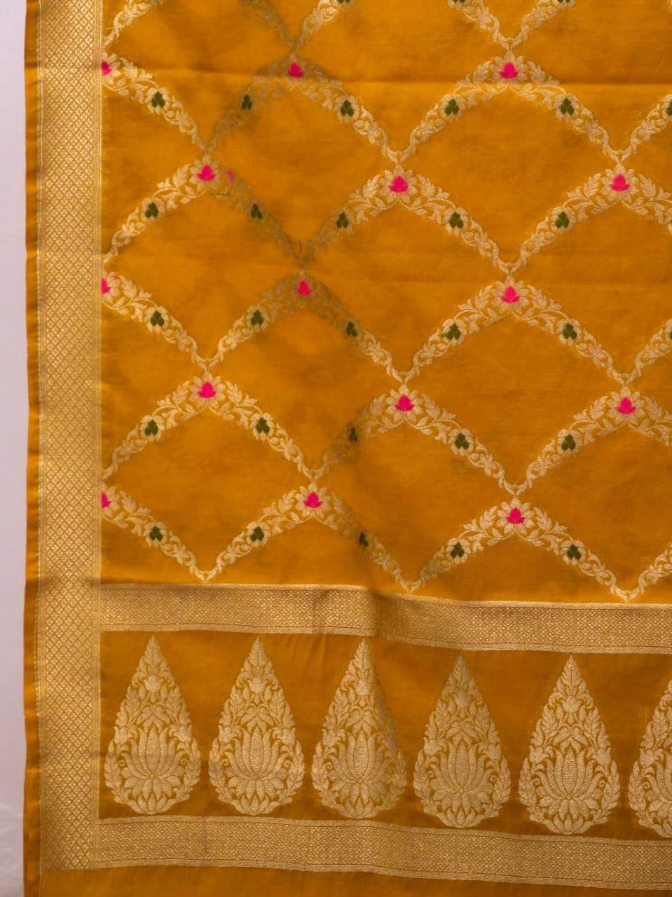 Gold Banarasi Premium Cotton Silk Jamdani Suits