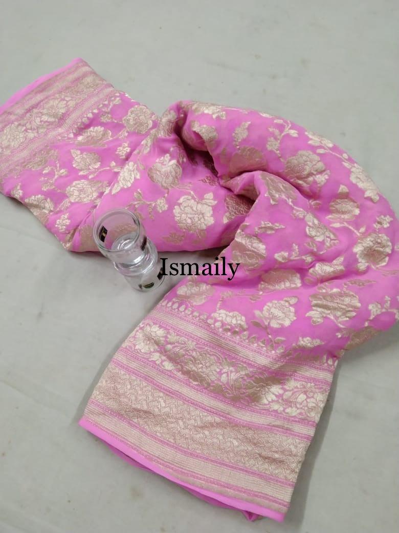 Pink Banarasi Pure Khaddi Georgette Saree