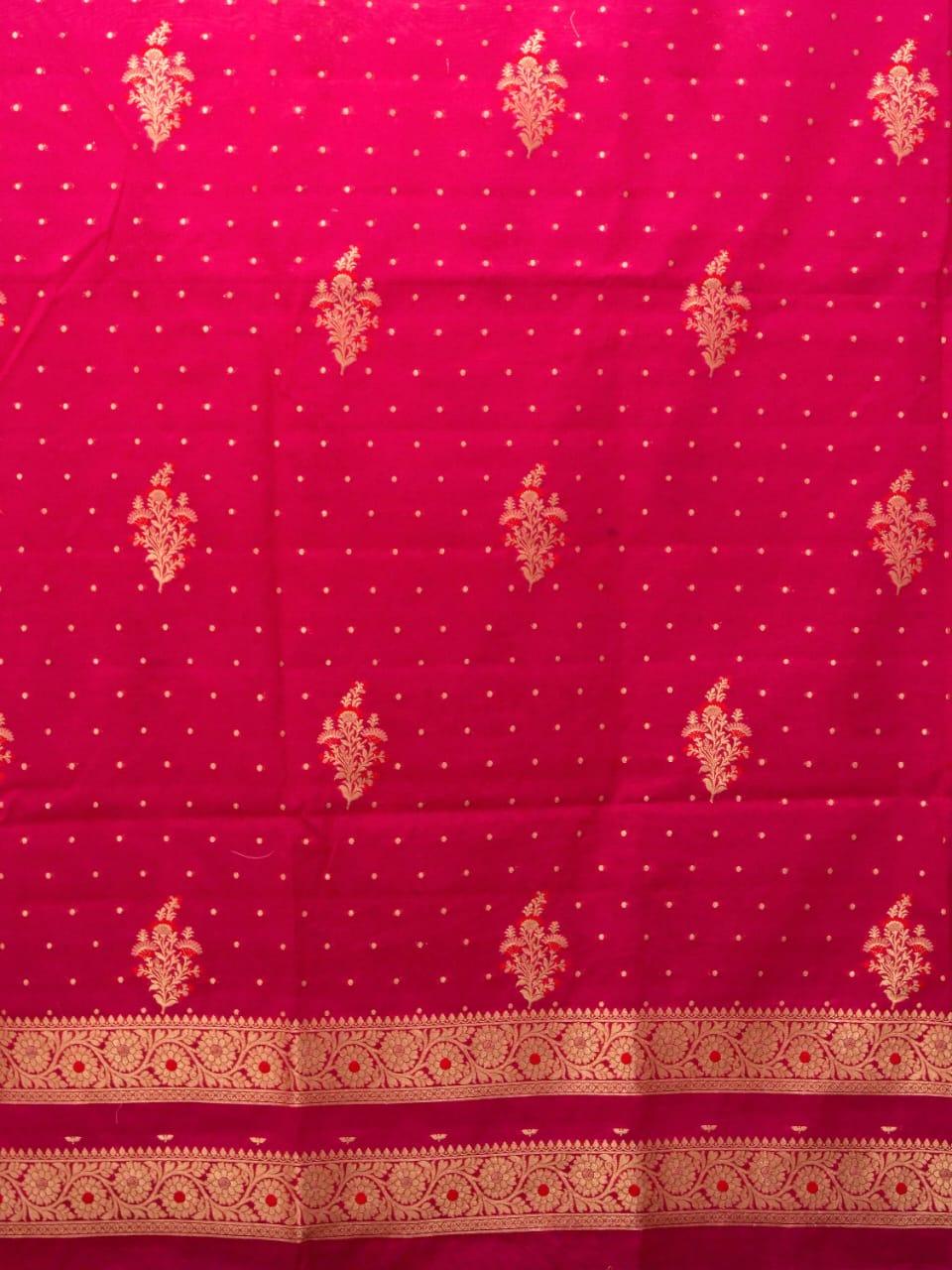 Raspberry Banarasi Premium Cotton Silk Jamdani Dress Materials