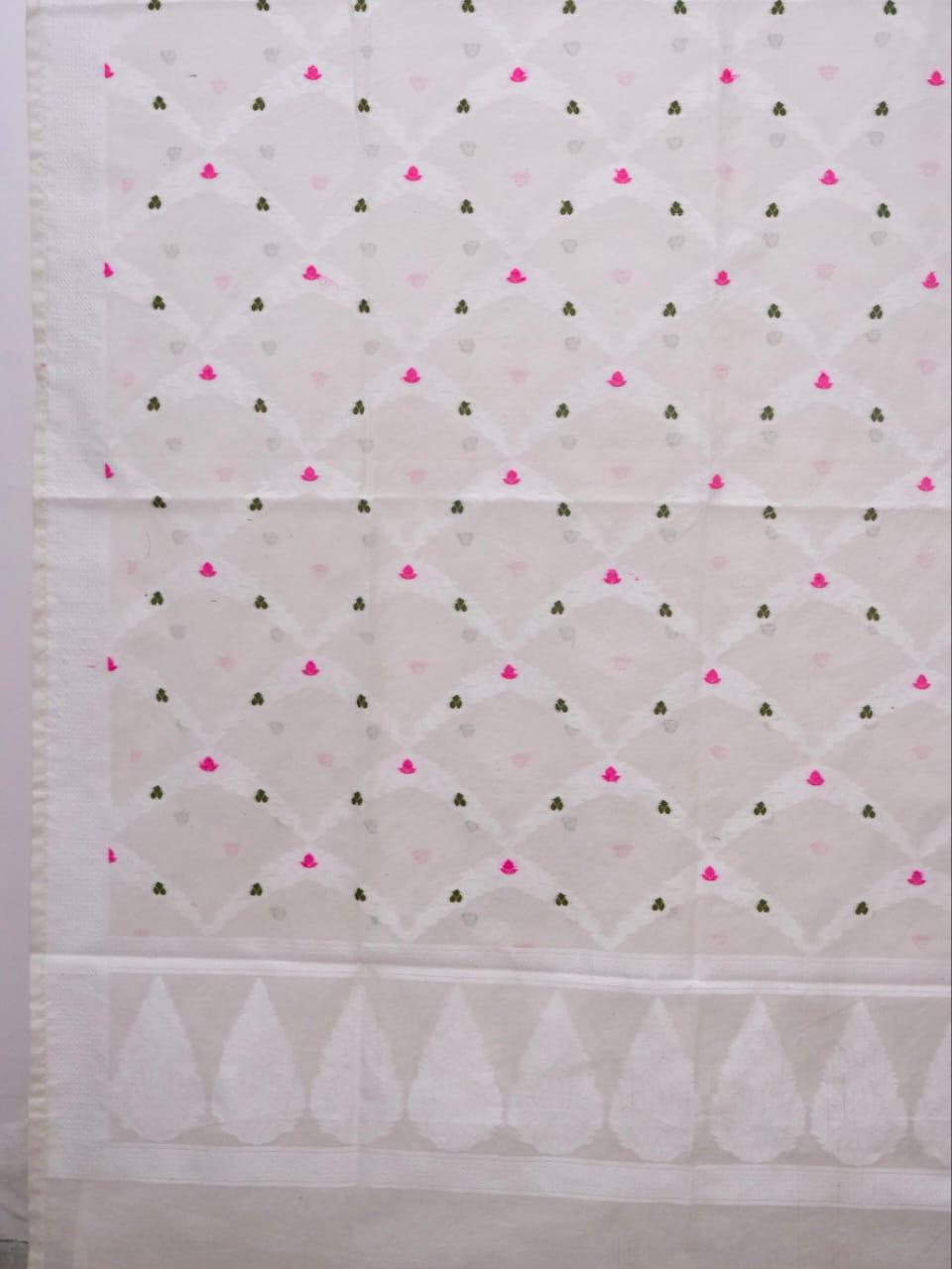 Off-white Banarasi Premium Cotton Silk Jamdani Dress Materials