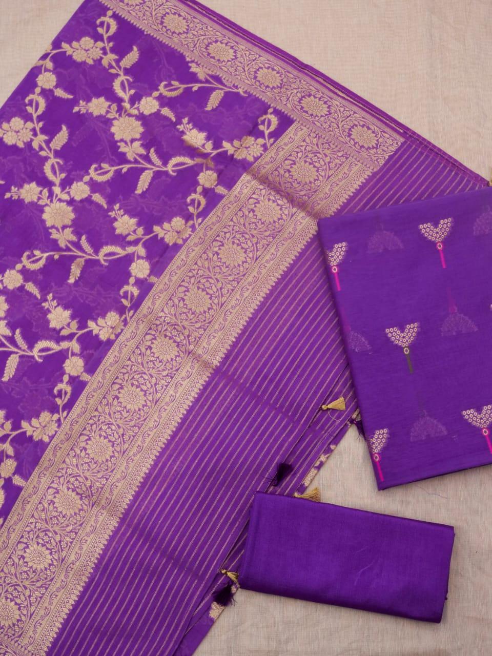 Grape Banarasi Premium Cotton Silk Alfi Dress Materials